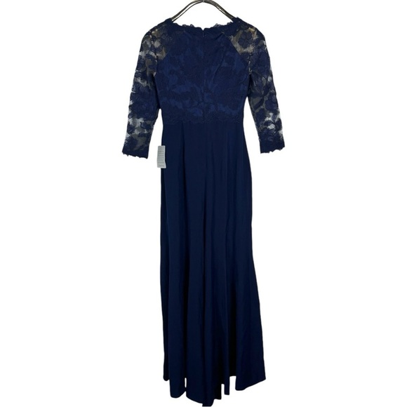 TADASHI SHOJI ART2132LX PEONY LACE ROYAL NAVY EMBROIDERED STRETCH CREPE GOWN - Picture 4 of 16